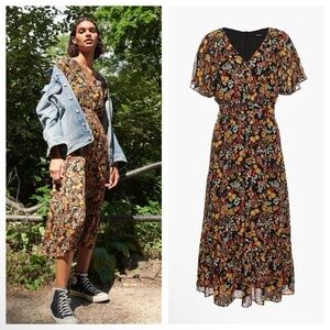 Madewell Dolman Sleeve Ruffle Hem Midi Dress Flower Garden Multicolor 10 Large